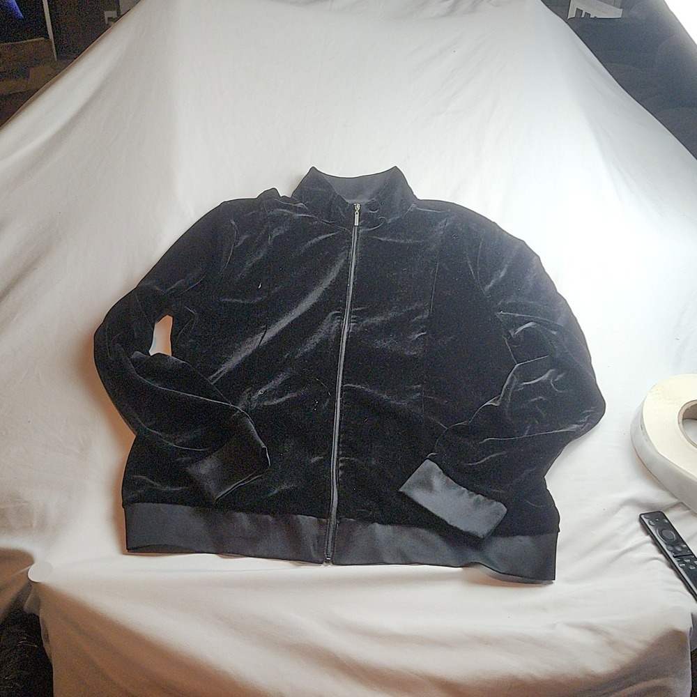 Jaclyn Smith Velvet Track Jacket Black Women's Size Large